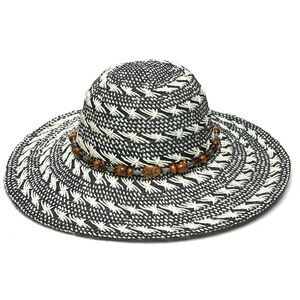 2/$35 Kallina Woven Paper Boho Wide Brim Sun Hat with beads NEW